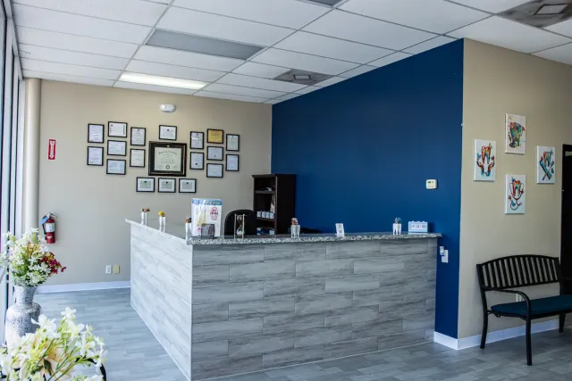 Reception desk at the Global Dental Elites training facility in Houston.